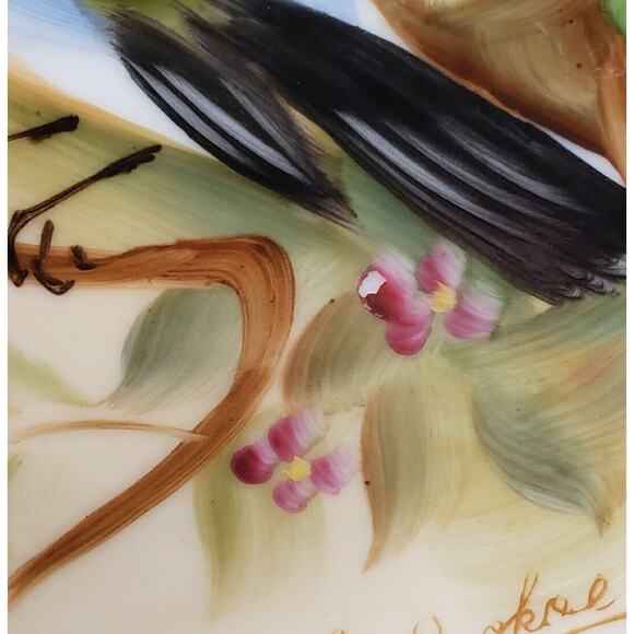 Gorgeous Signed ENESCO Plate 2 Blue Yellow BIRDS on Branch Plum Flowers Floral - Picture 9 of 9